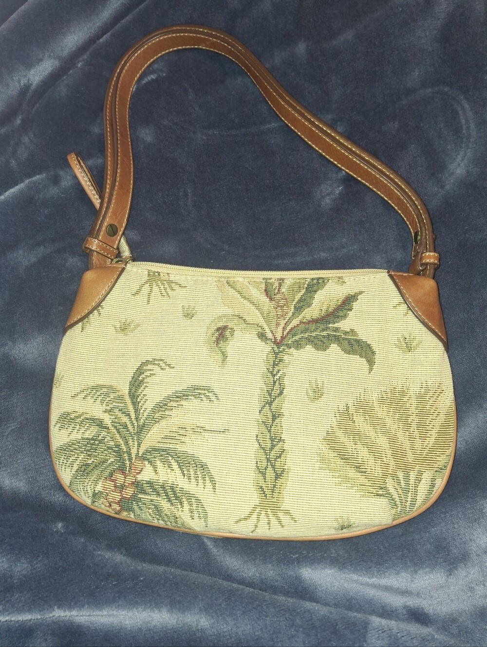 TOMMY BAHAMA Tropical Palm Tapestry Shoulder Bag - Brown Trim Lesther